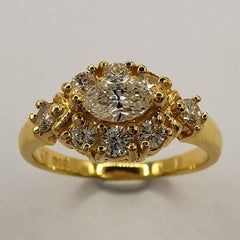 Vintage 2,89ct Marquise Diamond Cluster 18-20K Gold Ring, Ohrringe, Halskette Set