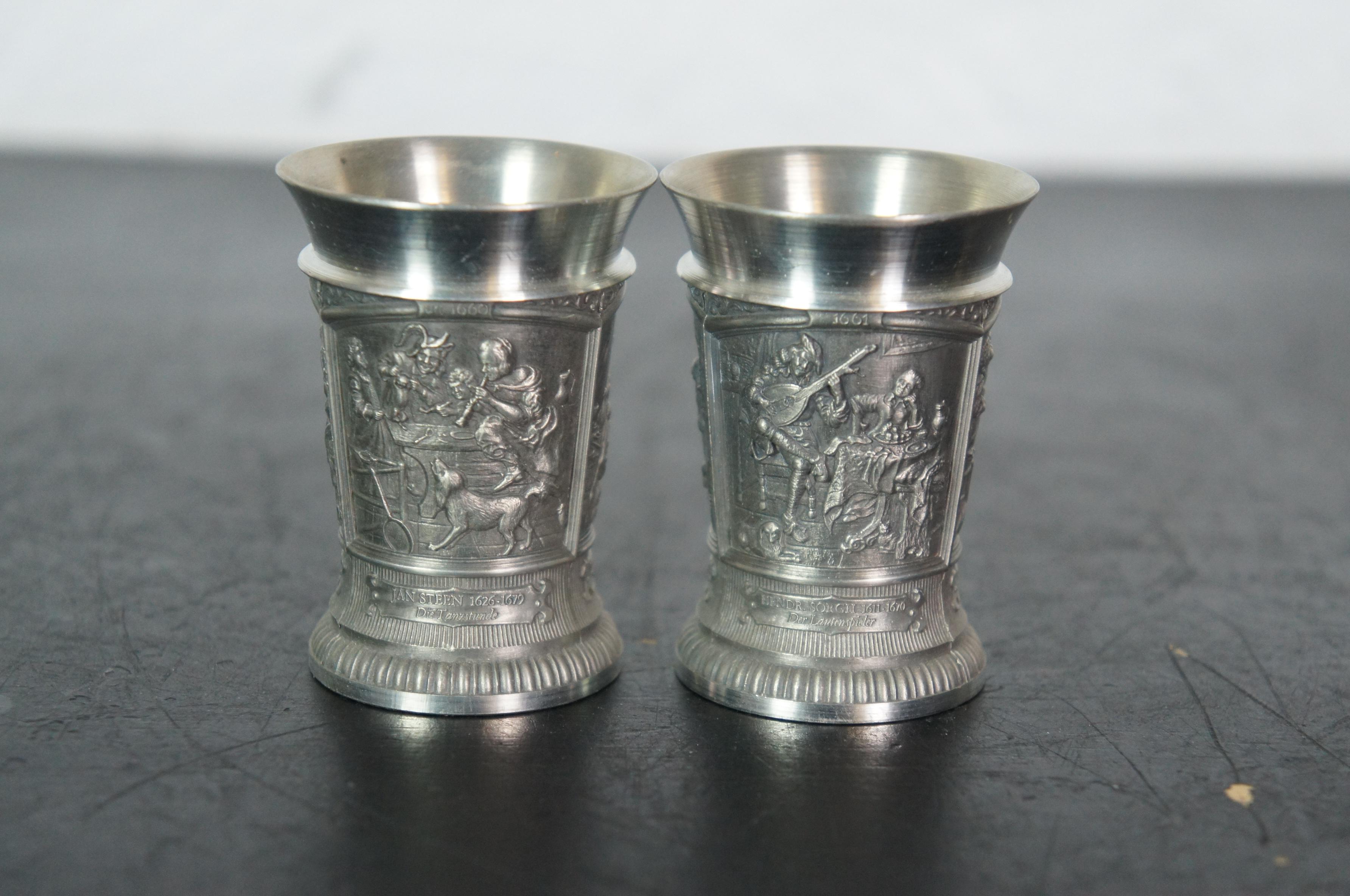 Vintage Lote de 29 unidades Copas de aguardiente de estaño alemán Zinn Vasos de chupito de 2