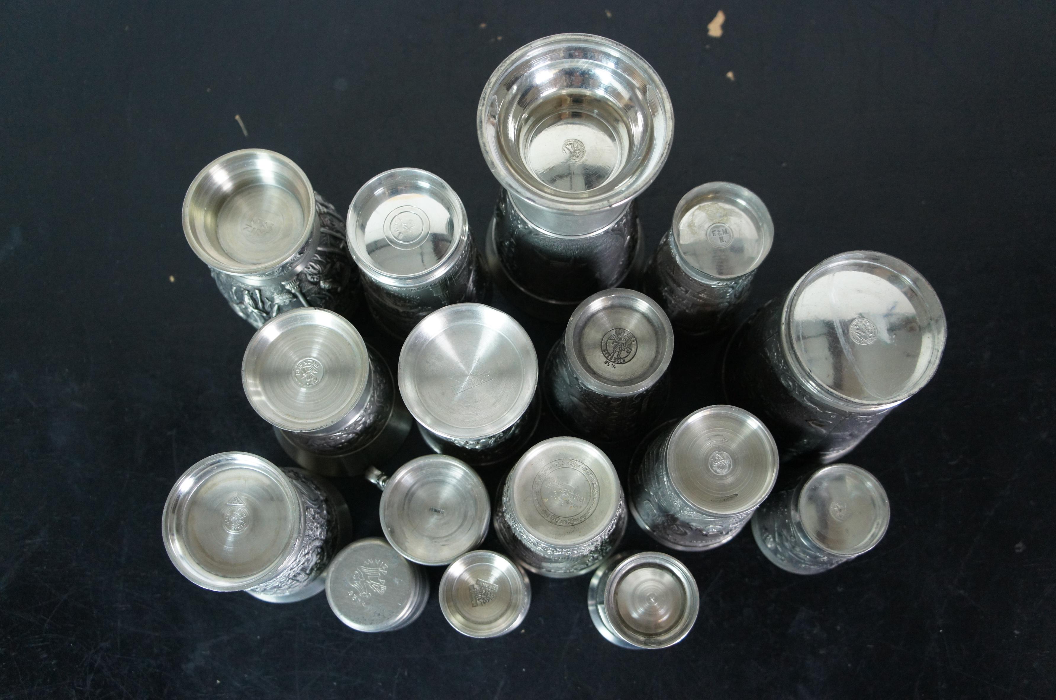 Vintage Lote de 29 unidades Copas de aguardiente de estaño alemán Zinn Vasos de chupito de 2
