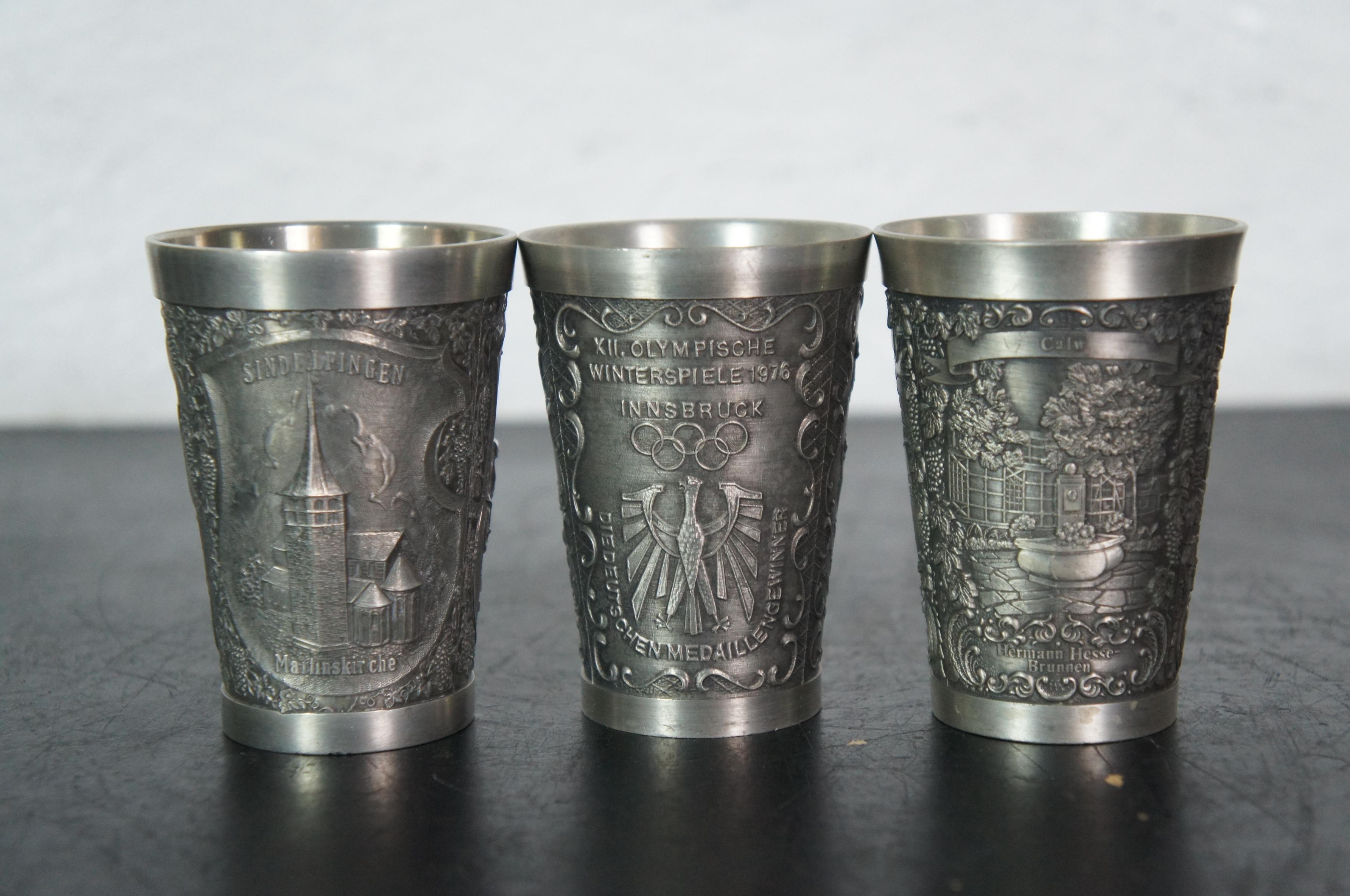 Vintage Lote de 29 unidades Copas de aguardiente de estaño alemán Zinn Vasos de chupito de 2