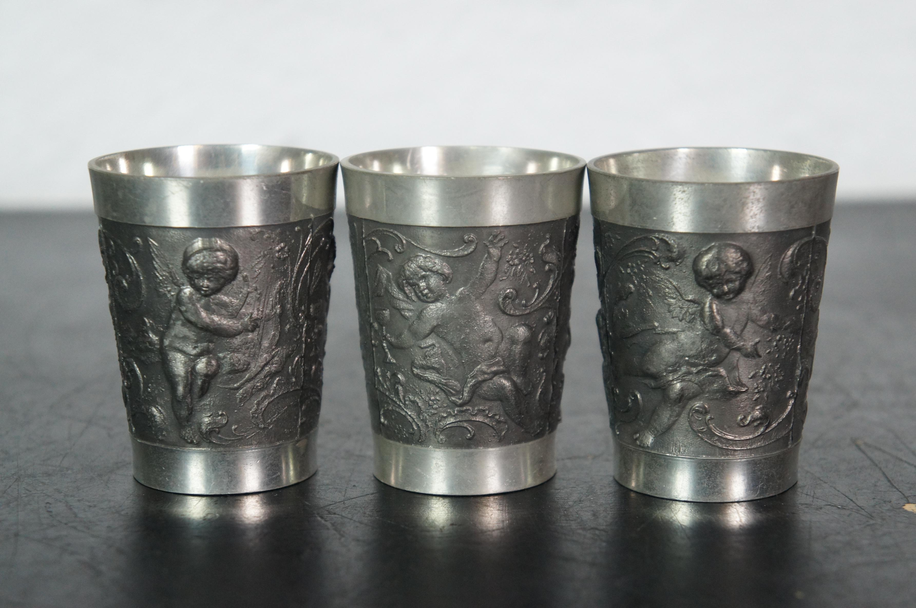 Vintage Lote de 29 unidades Copas de aguardiente de estaño alemán Zinn Vasos de chupito de 2