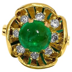 Vintage 2.90 Carat Diamond Emerald 18k Gold Cocktail Ring