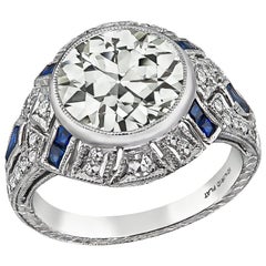 Vintage 2.90 Carat Diamond Sapphire Platinum Engagement Ring