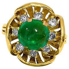 Vintage 2.90 Carat Emerald and Diamond Ring in Yellow Gold