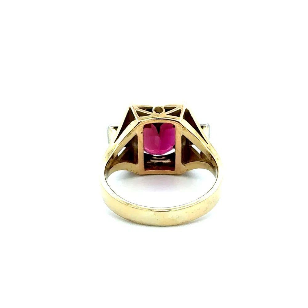 Vintage 2.90 Carat Purple Pink Rubellite Tourmaline and Diamond Gold Retro Ring In Excellent Condition For Sale In Montreal, QC