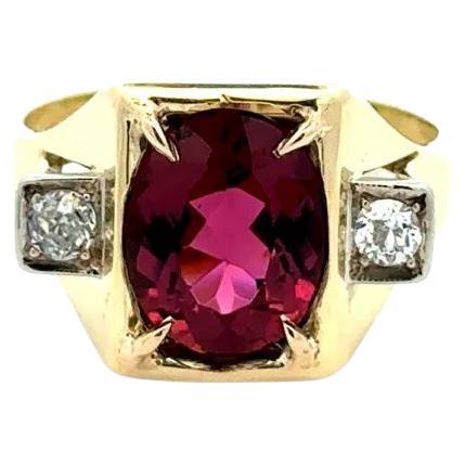 Vintage 2.90 Carat Purple Pink Rubellite Tourmaline and Diamond Gold Retro Ring For Sale