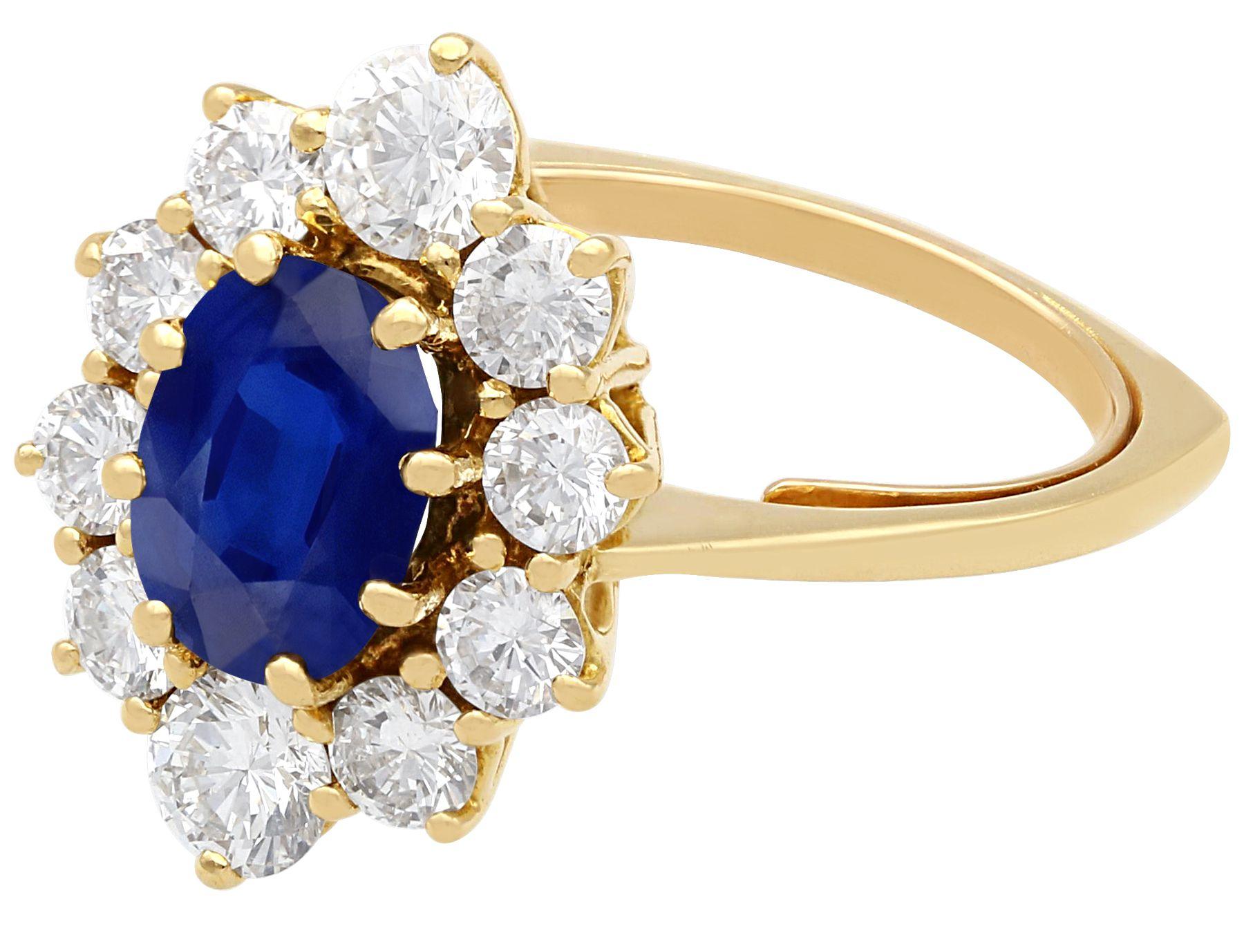 Oval Cut Vintage 2.90 Carat Sapphire and 1.62 Carat Diamond 18k Yellow Gold Cluster Ring