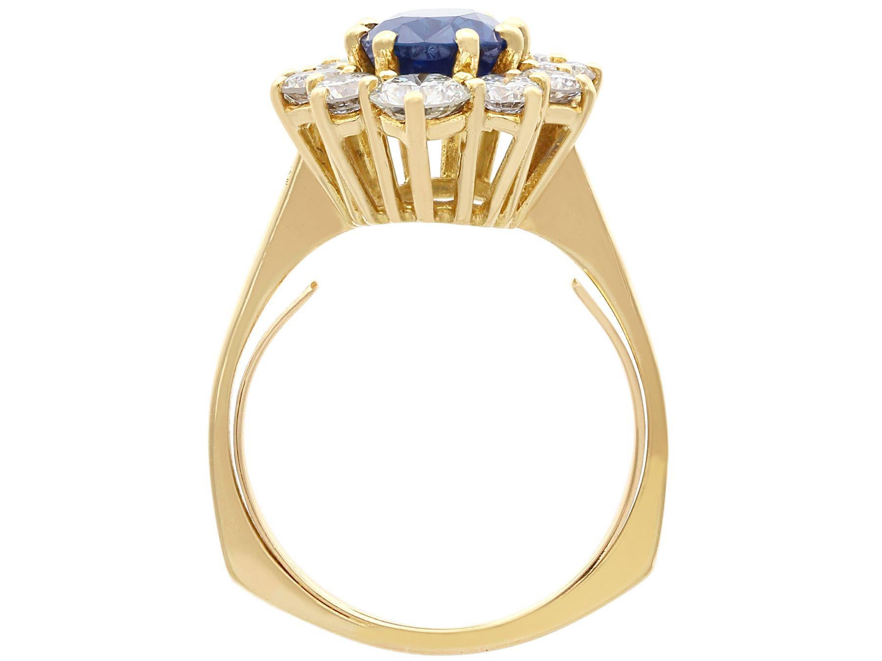 Women's or Men's Vintage 2.90 Carat Sapphire and 1.62 Carat Diamond 18k Yellow Gold Cluster Ring