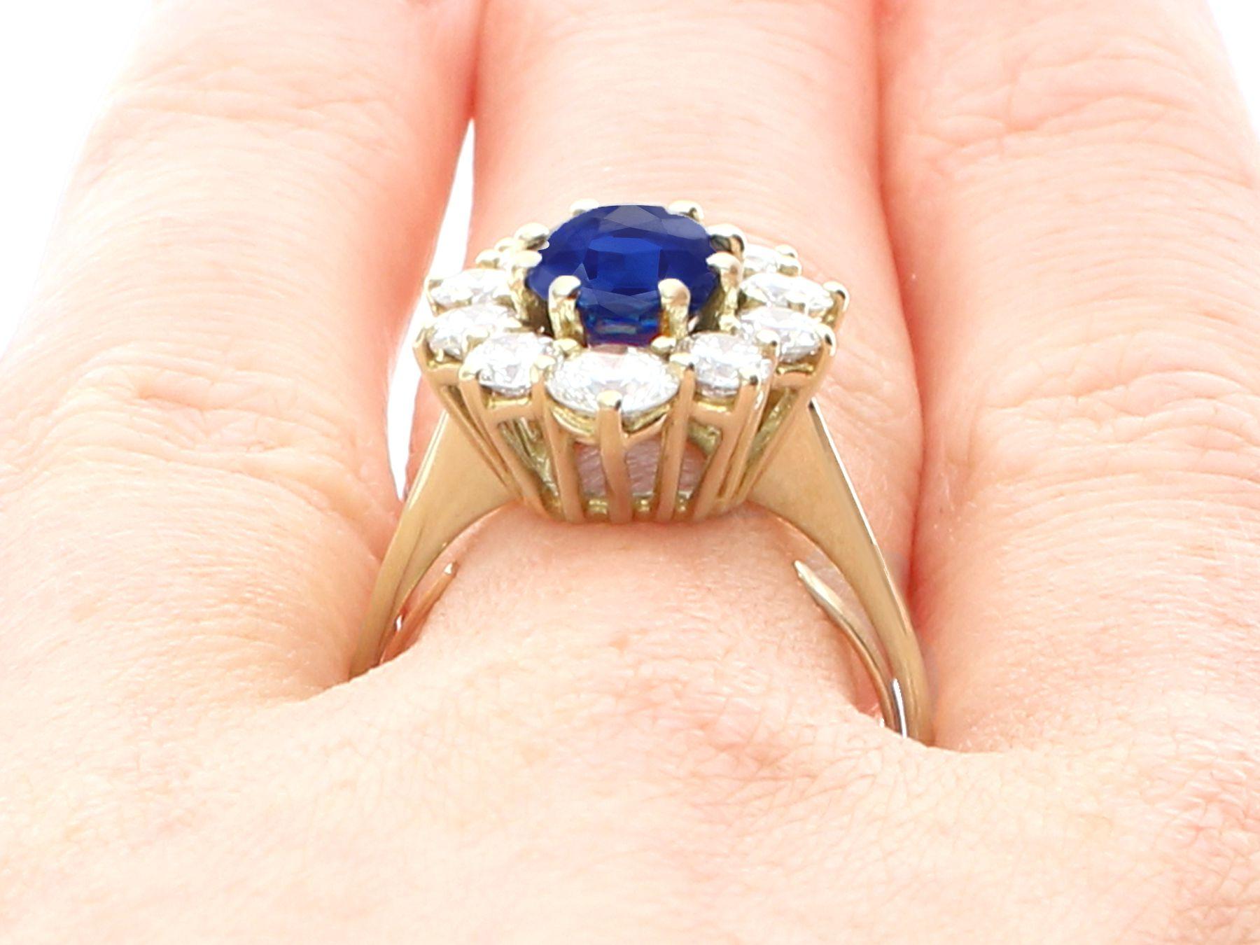 Vintage 2.90 Carat Sapphire and 1.62 Carat Diamond 18k Yellow Gold Cluster Ring 3