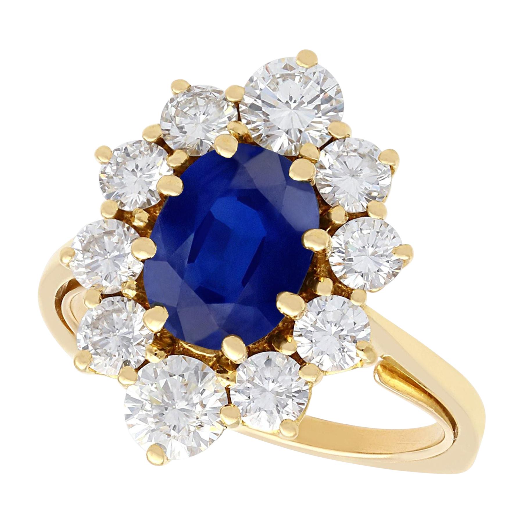 Vintage 2.90 Carat Sapphire and 1.62 Carat Diamond 18k Yellow Gold Cluster Ring