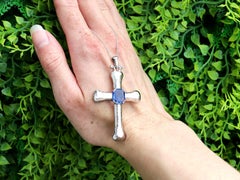 Vintage 2.90ct Ceylon Sapphire Platinum Cross Pendant, Circa 1950