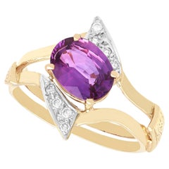Bague habillée vintage en or jaune avec saphir de 2,91 carats et diamant de 0,15 carat