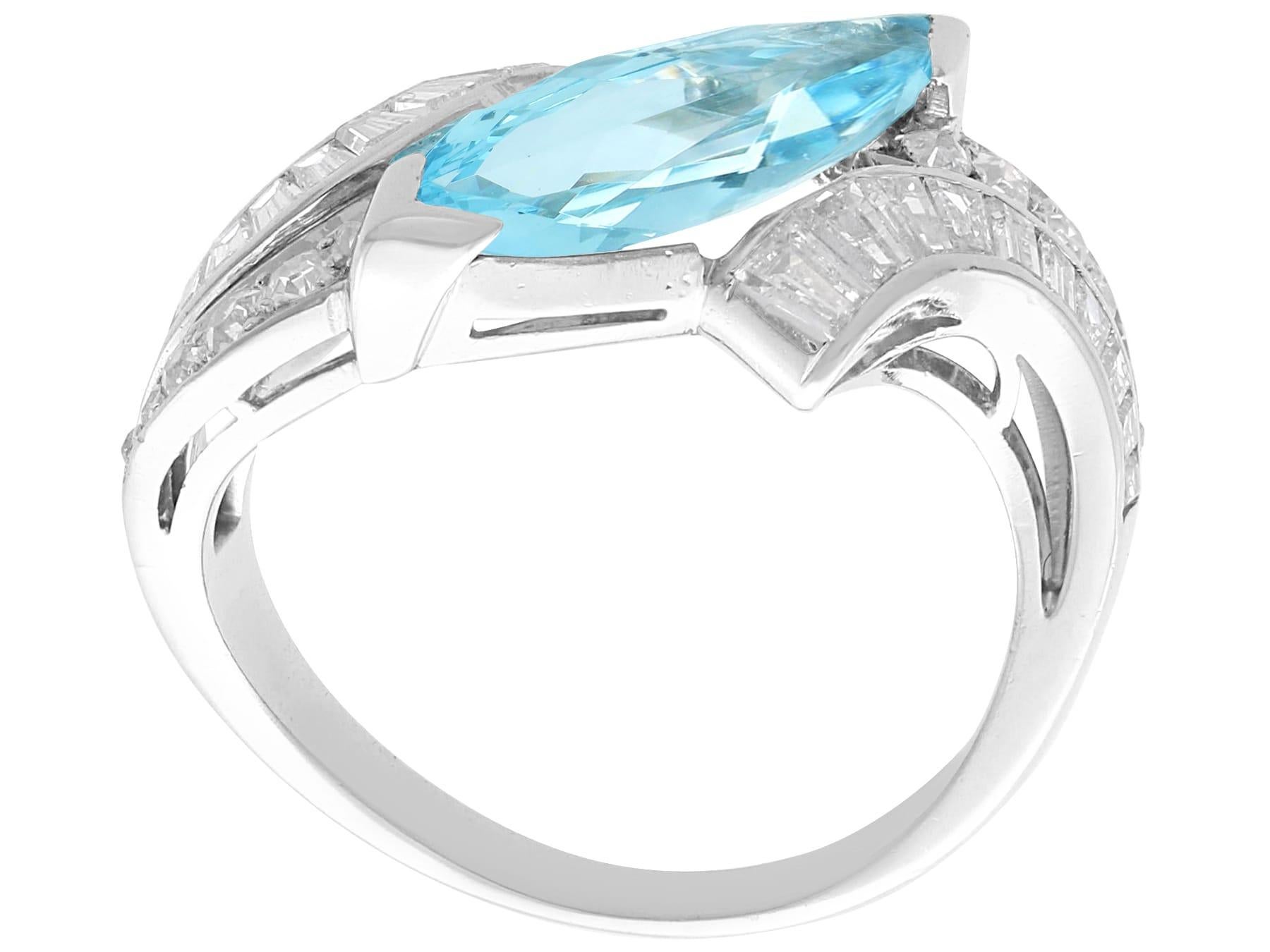 Women's or Men's Vintage 2.92 Carat Aquamarine and 1 Carat Diamond Platinum Ring For Sale