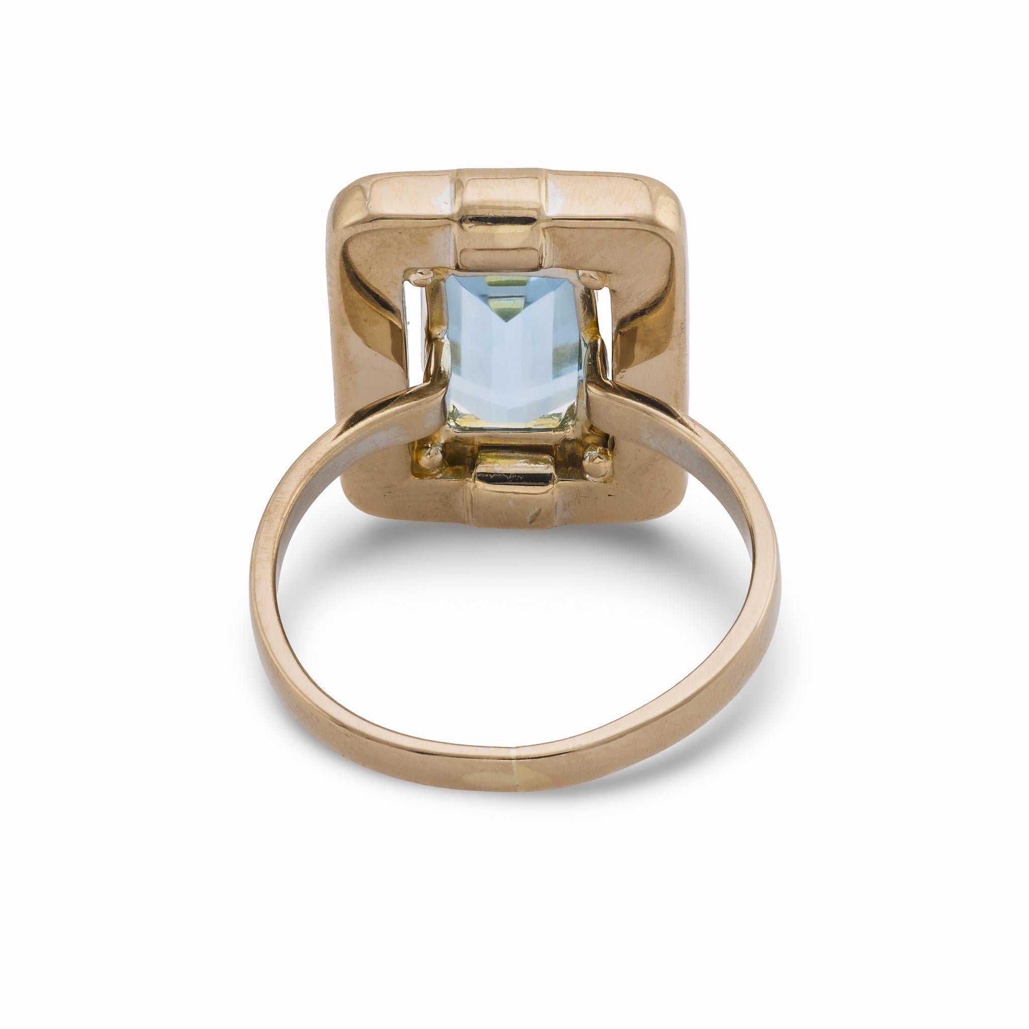 Moderne Bague de cocktail vintage aigue-marine diamant en or jaune 18k de 2,93 carats en vente