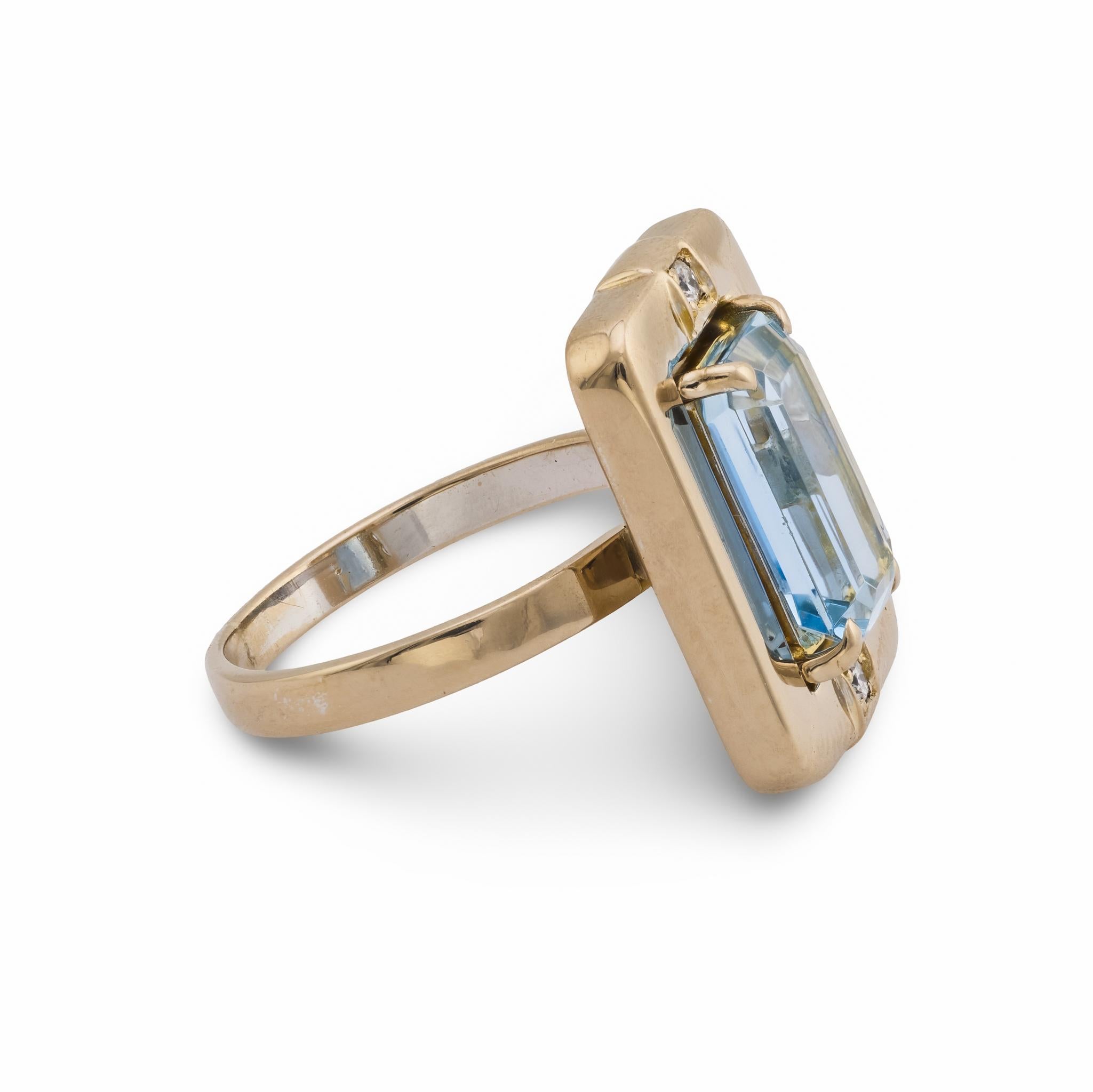 Bague de cocktail vintage aigue-marine diamant en or jaune 18k de 2,93 carats Bon état - En vente à Beverly Hills, CA