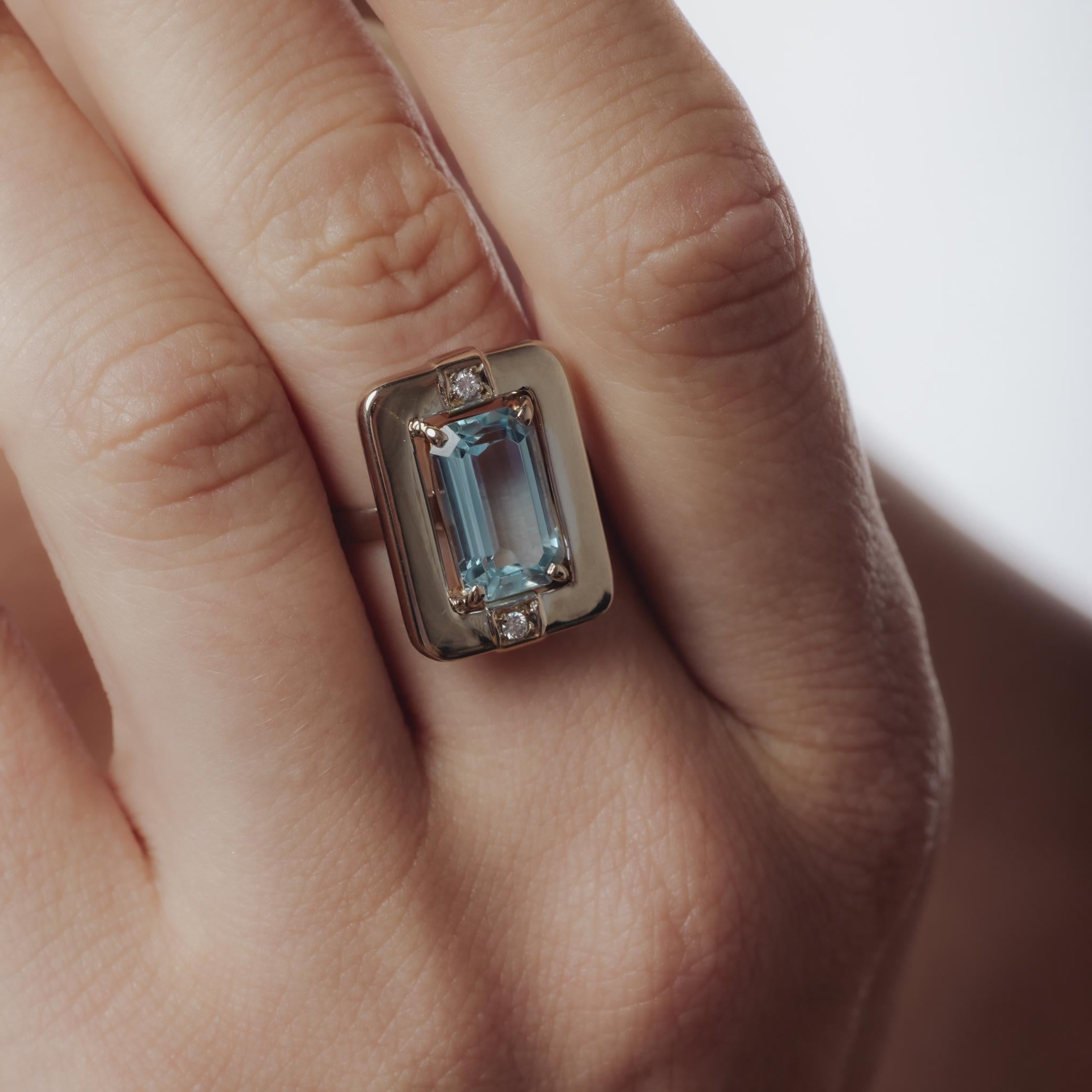 Bague de cocktail vintage aigue-marine diamant en or jaune 18k de 2,93 carats Pour femmes en vente