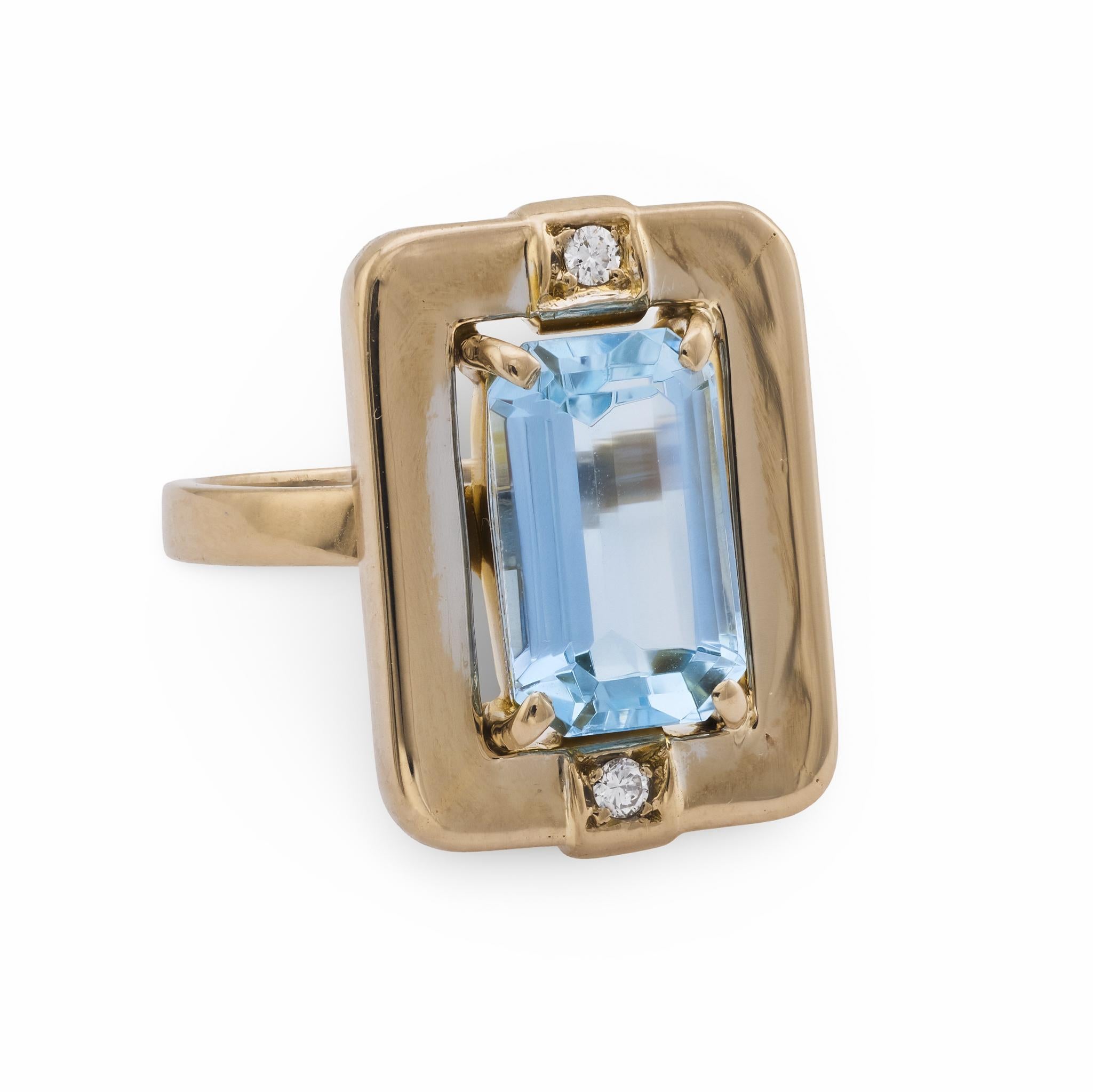Bague de cocktail vintage aigue-marine diamant en or jaune 18k de 2,93 carats en vente 1