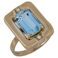 Vintage 2,93 Karat Aquamarin-Diamant 18k Gelbgold-Cocktailring