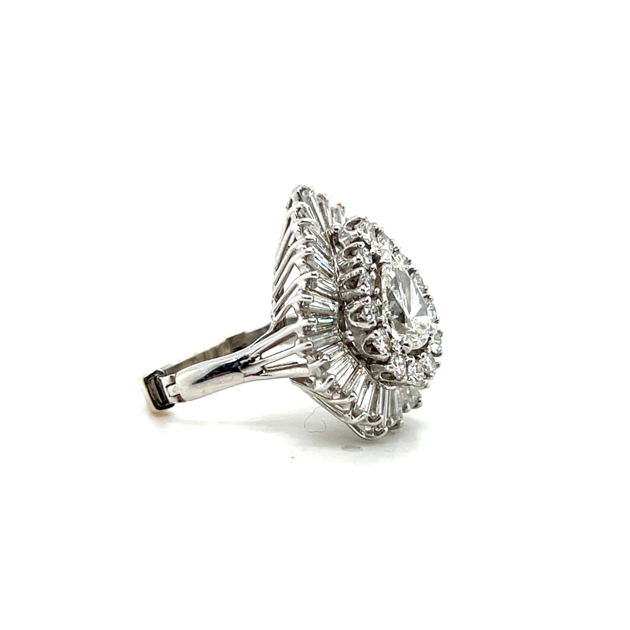 da uomo o donna Anello Cocktail Ballerina d'epoca con diamante da 2,94tcw e oro bianco 14k 1970s in vendita
