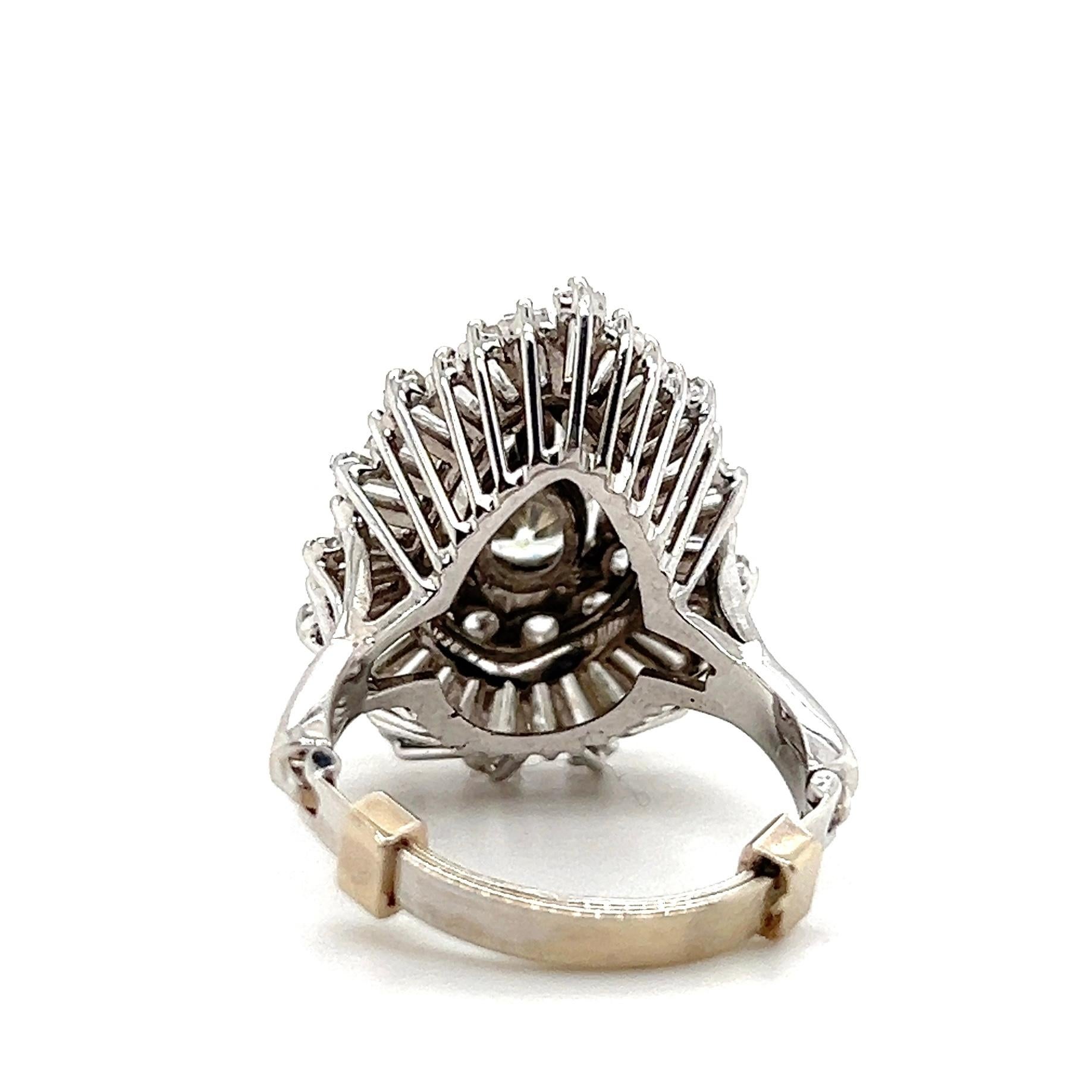 Anello Cocktail Ballerina d'epoca con diamante da 2,94tcw e oro bianco 14k 1970s in vendita 2