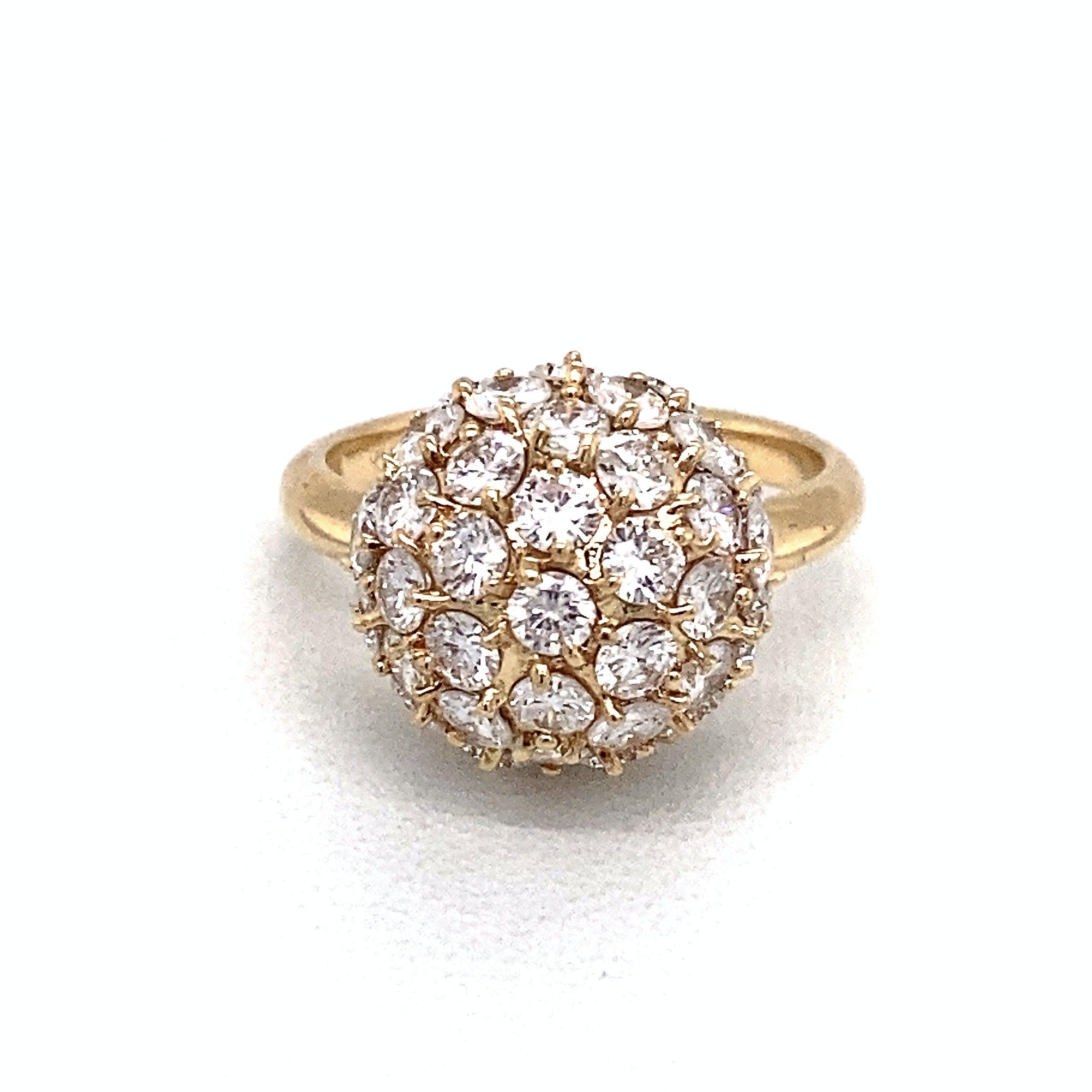 Women's Vintage 2.95CT Diamond 18KT Yellow Gold Bombe Cocktail Ring For Sale