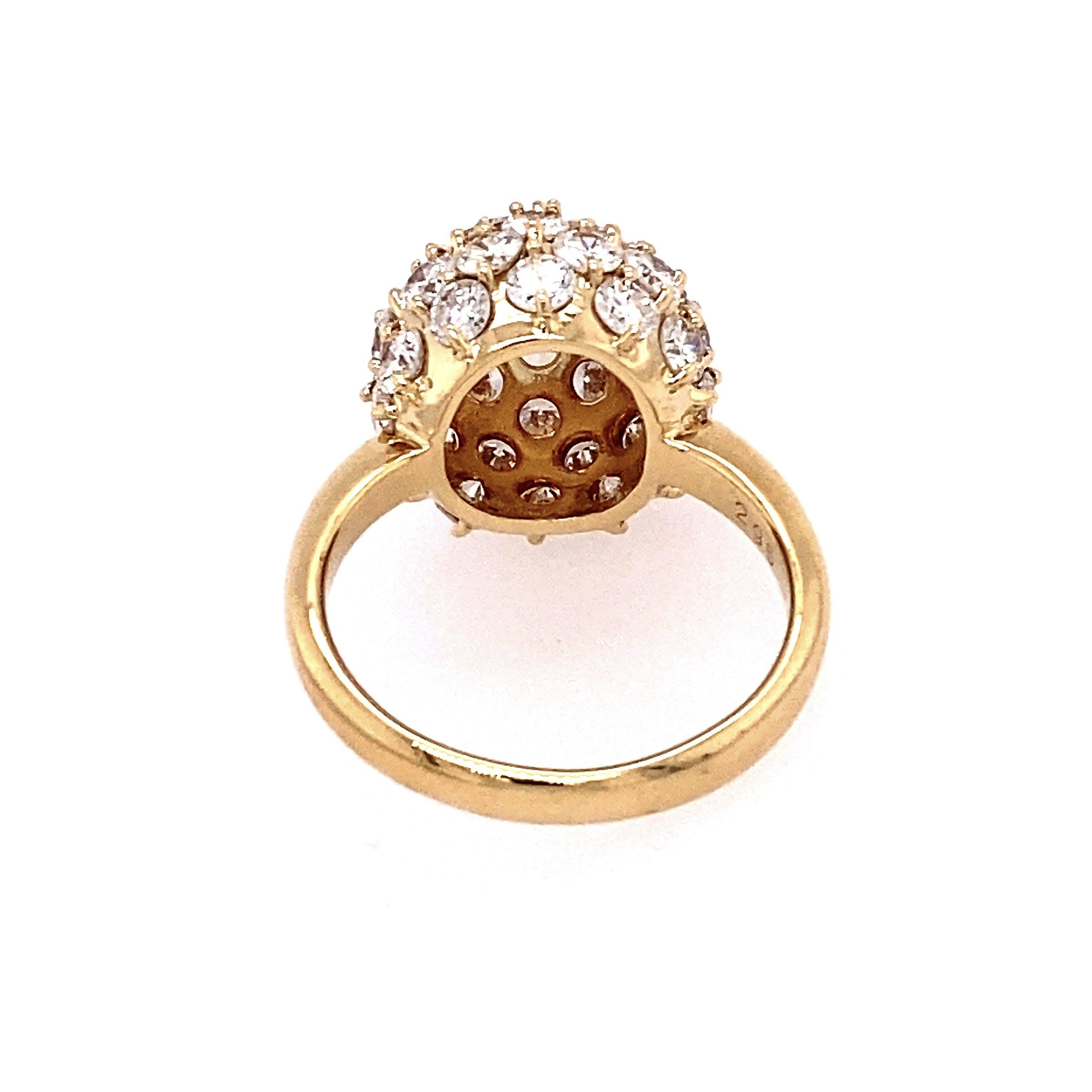 Vintage 2.95CT Diamond 18KT Yellow Gold Bombe Cocktail Ring For Sale 1