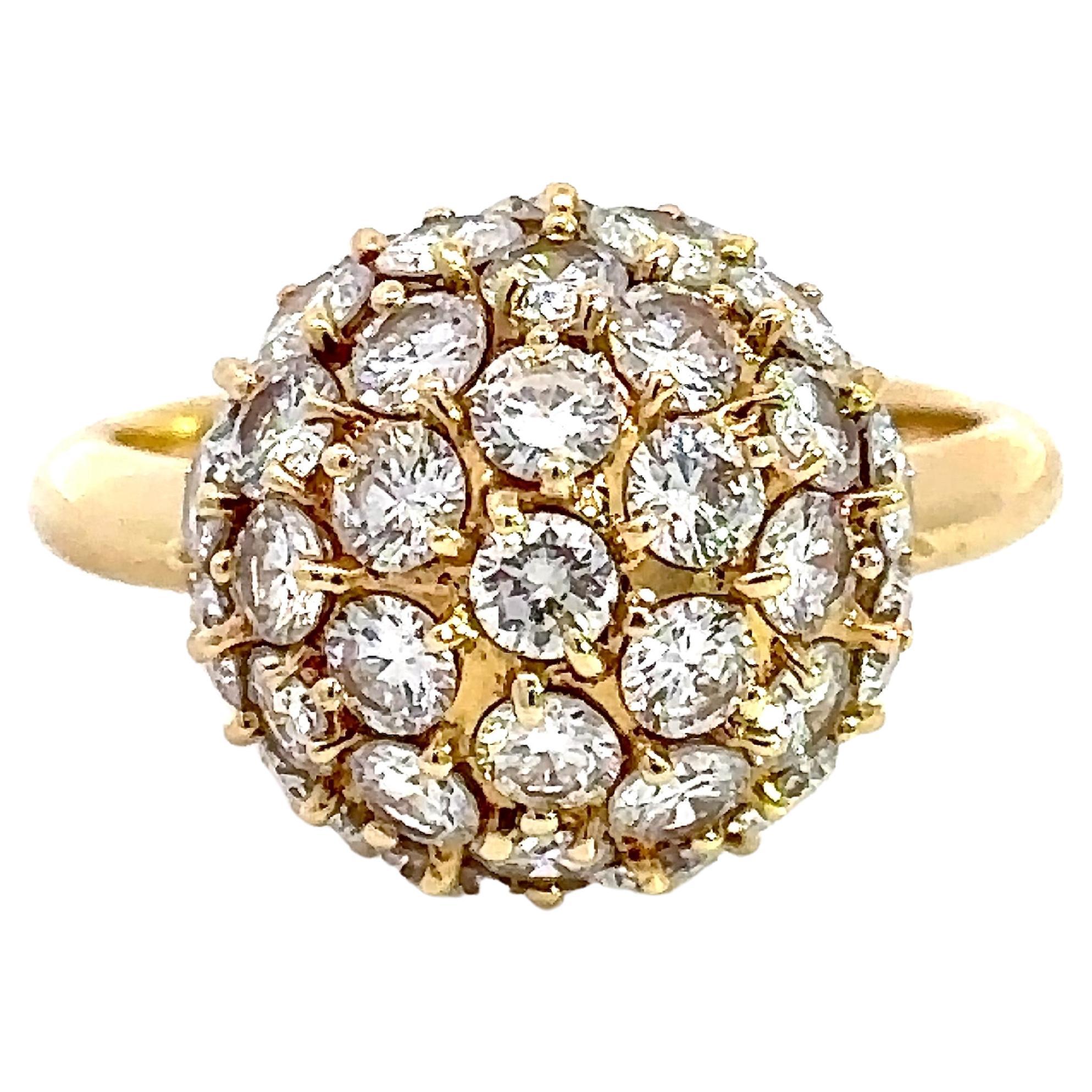 Vintage 2.95CT Diamond 18KT Yellow Gold Bombe Cocktail Ring For Sale
