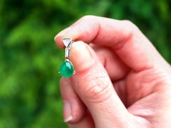 Vintage 2.96 Carat Cabochon Cut Emerald Diamond Yellow Gold Drop Earrings
