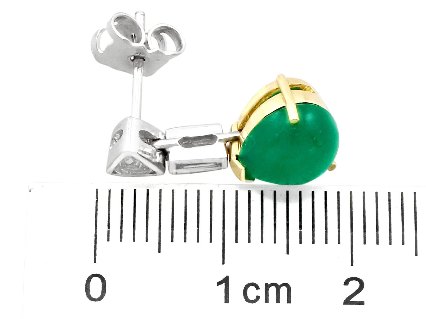 Vintage 2.96 Carat Cabochon Cut Emerald Diamond Yellow Gold Drop Earrings For Sale 1