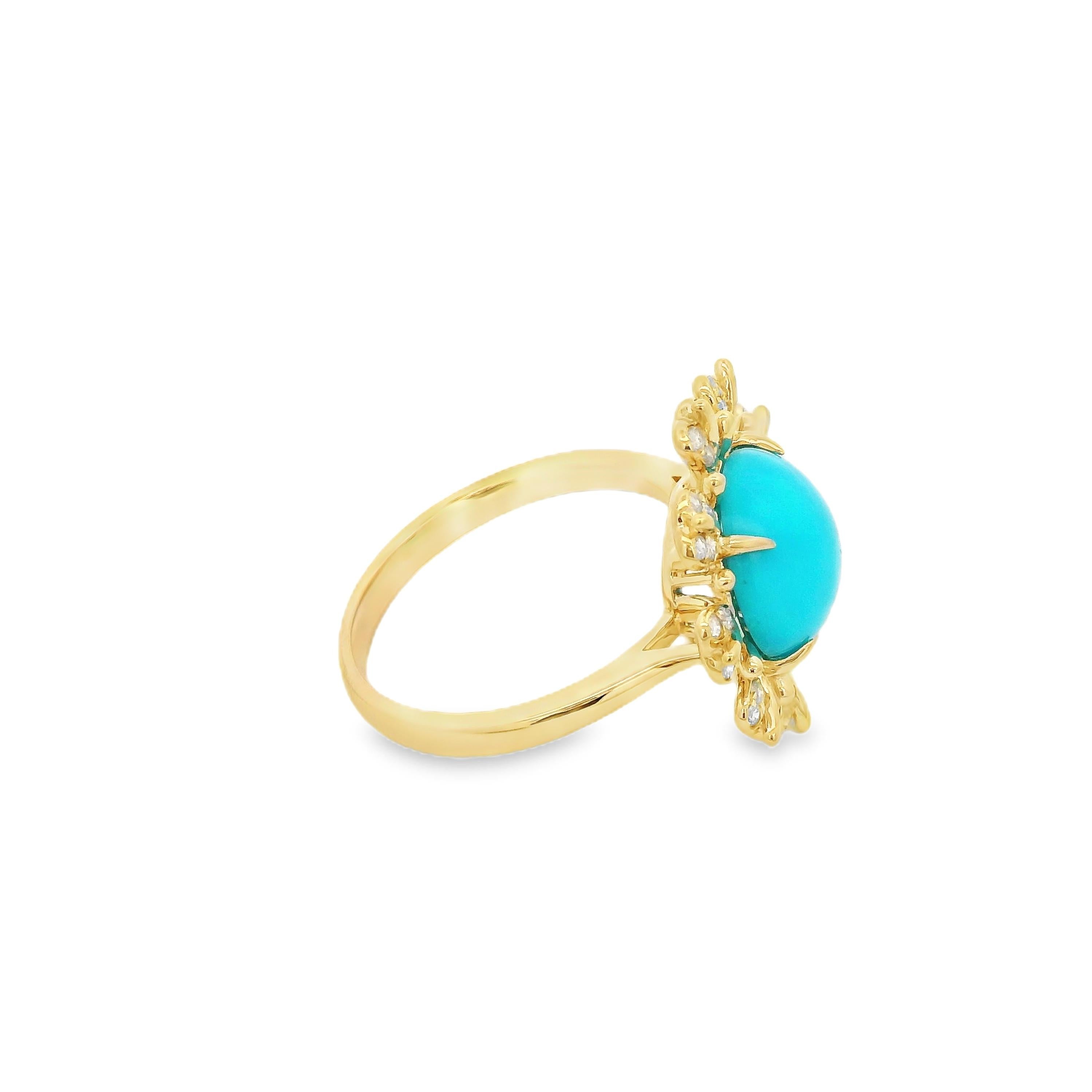 Vintage 2.97Ct Sleeping Beauty Turquoise Diamond Ring in 14K Yellow Gold In New Condition In Hong Kong, HK