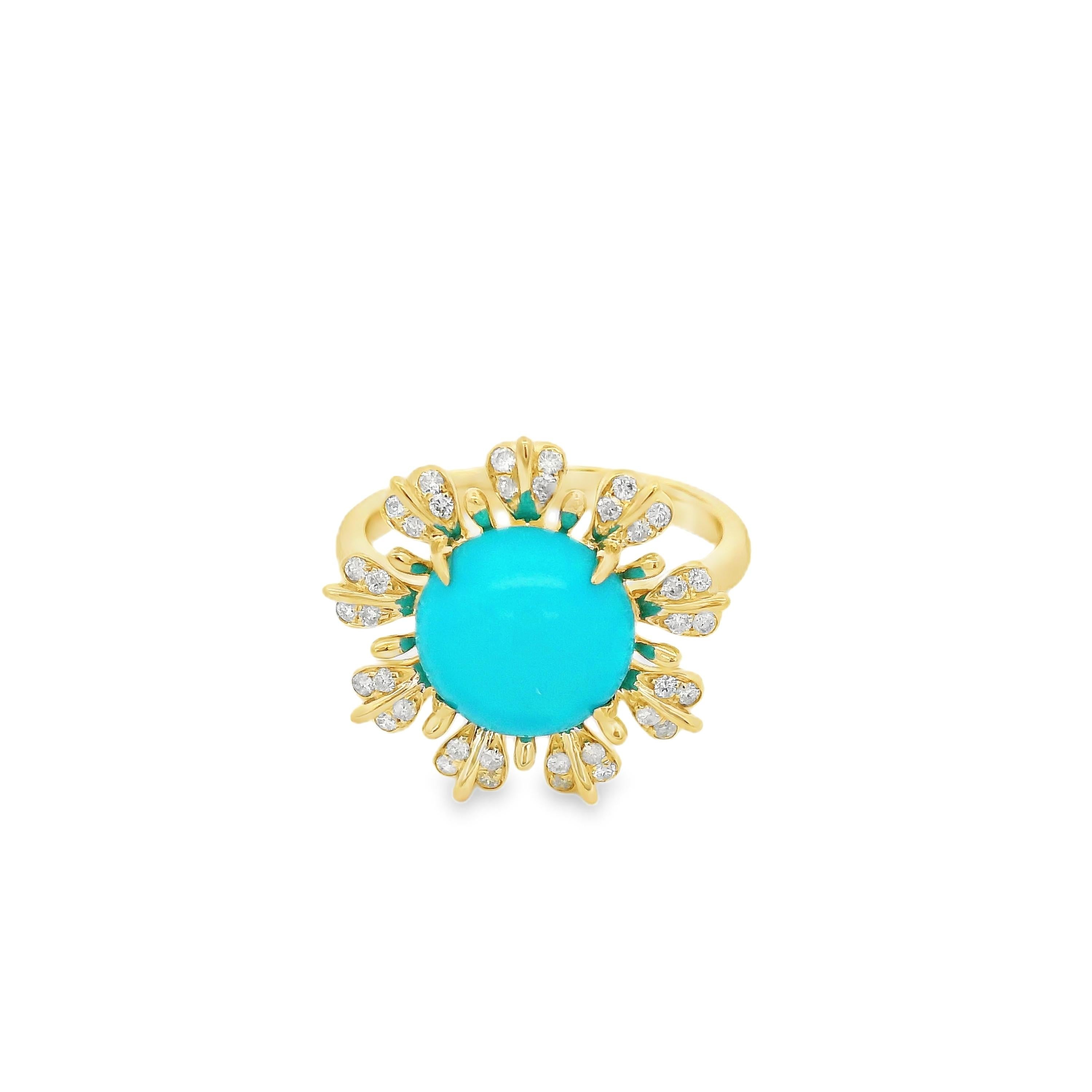 Women's Vintage 2.97Ct Sleeping Beauty Turquoise Diamond Ring in 14K Yellow Gold