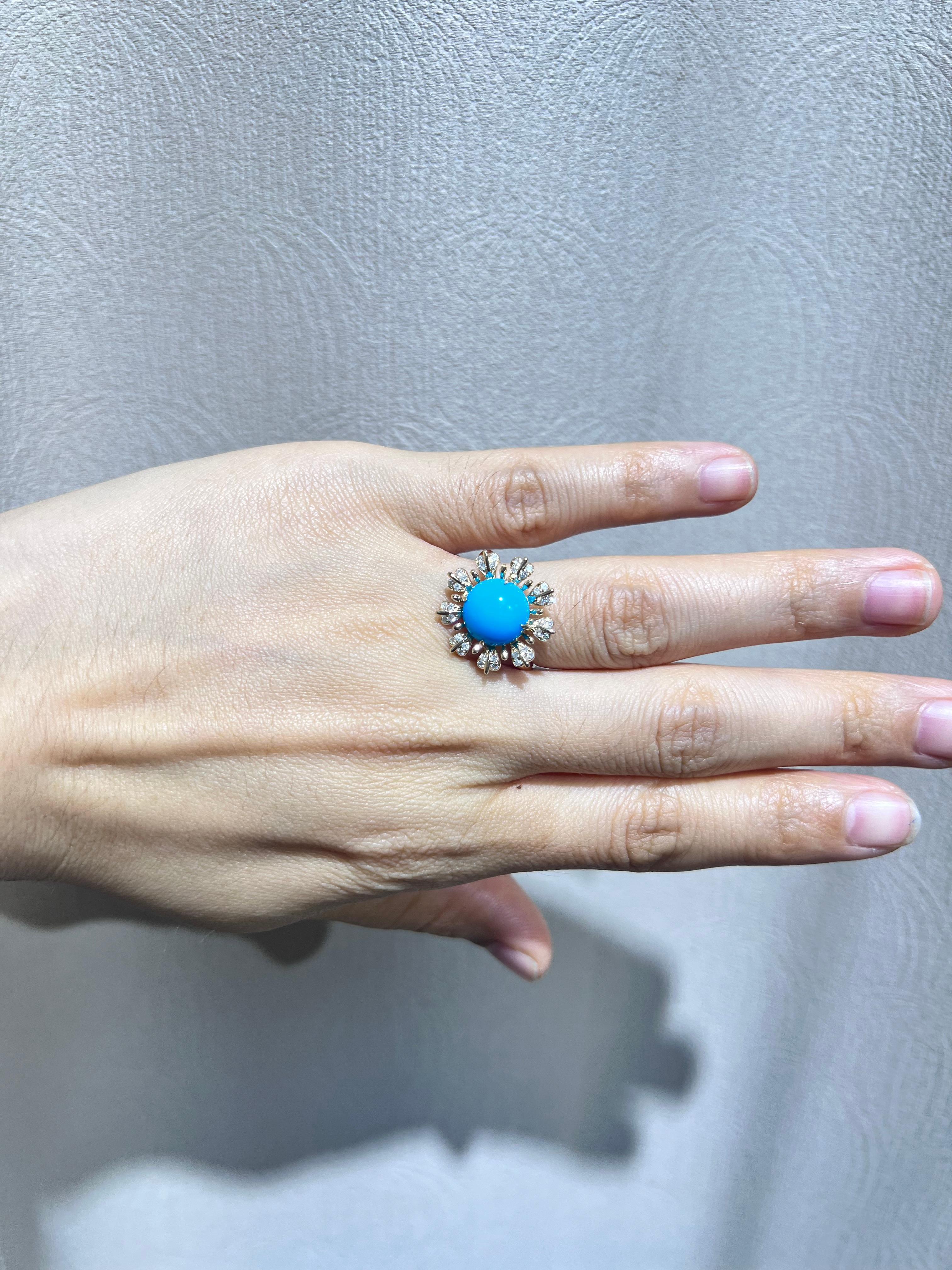 Vintage 2.97Ct Sleeping Beauty Turquoise Diamond Ring in 14K Yellow Gold 2