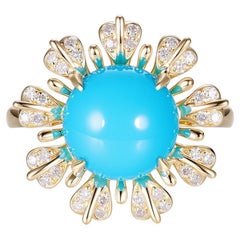 Vintage 2.97Ct Sleeping Beauty Turquoise Diamond Ring in 14K Yellow Gold