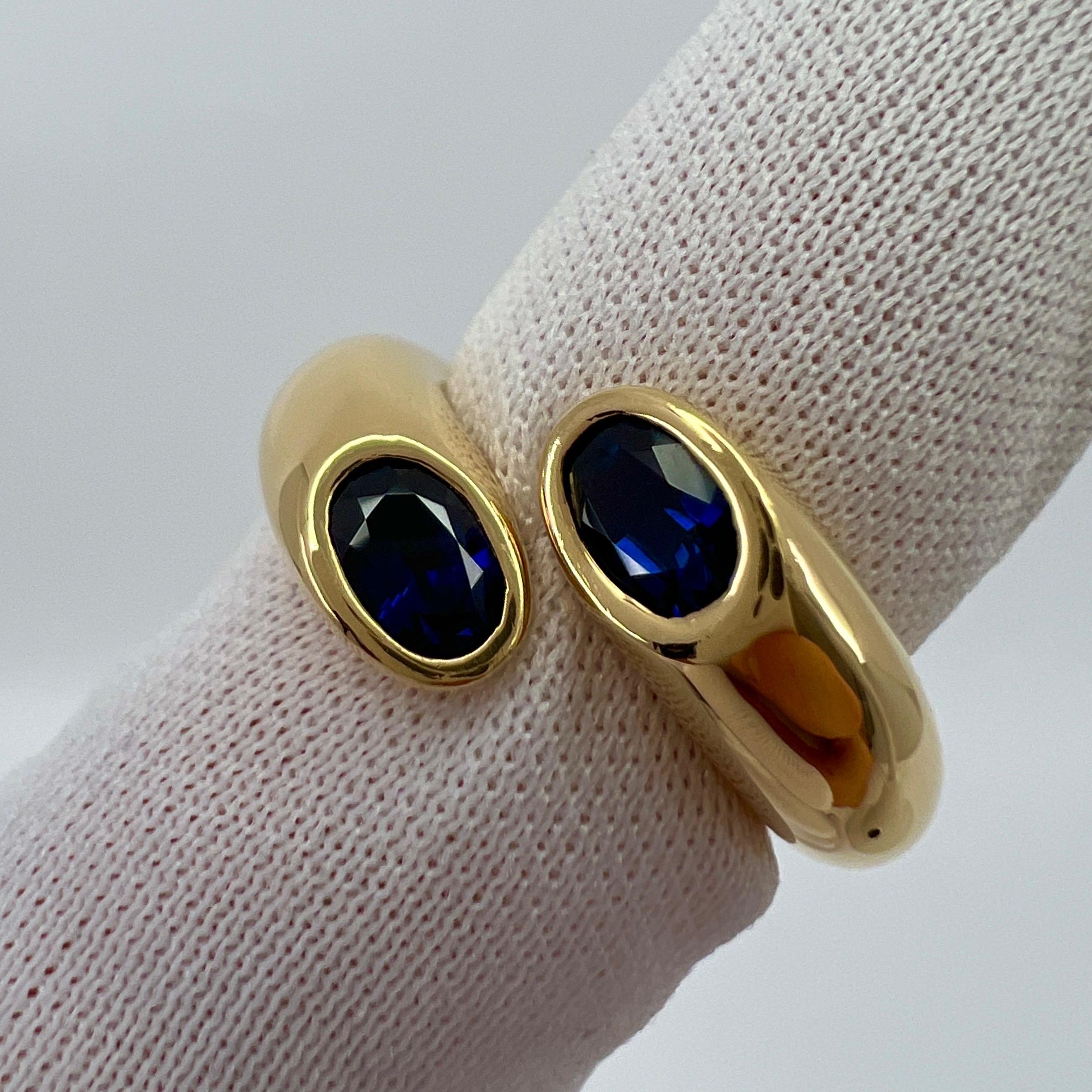 Vintage 2ct Cartier Blue Sapphire Ellipse Oval Cut 18k Gold Bypass Split Ring 8