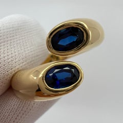 Vintage 2ct Cartier Blue Sapphire Ellipse Oval Cut 18k Gold Bypass Split Ring