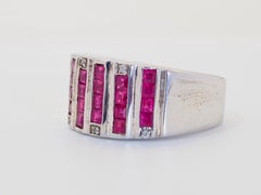 Vintage 2ct Squared Ruby & Quartz Sterling Silver Band Ring, Size 7.75