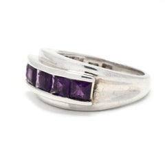 Vintage 2ctw Square Amethyst Channel Set Stackable Band Ring, Sterling Silver