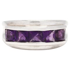 Vintage 2ctw Square Amethyst Channel Set Stackable Band Ring, Sterling Silver