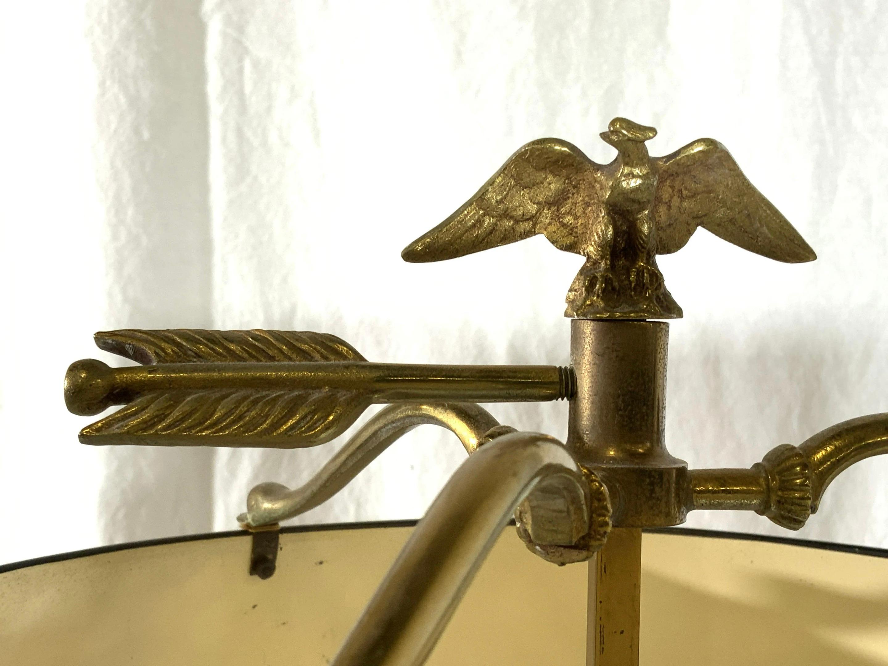 20th Century Vintage 3 Arm Brass & Tole Bouillotte Lamp For Sale