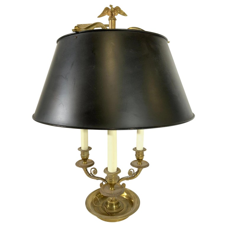 Vintage 3 Arm Brass & Tole Bouillotte Lamp For Sale