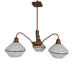 Vintage 3-Arm Copper and White Chandelier, 1960s