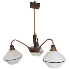 Vintage 3-Arm Copper and White Chandelier, 1960s