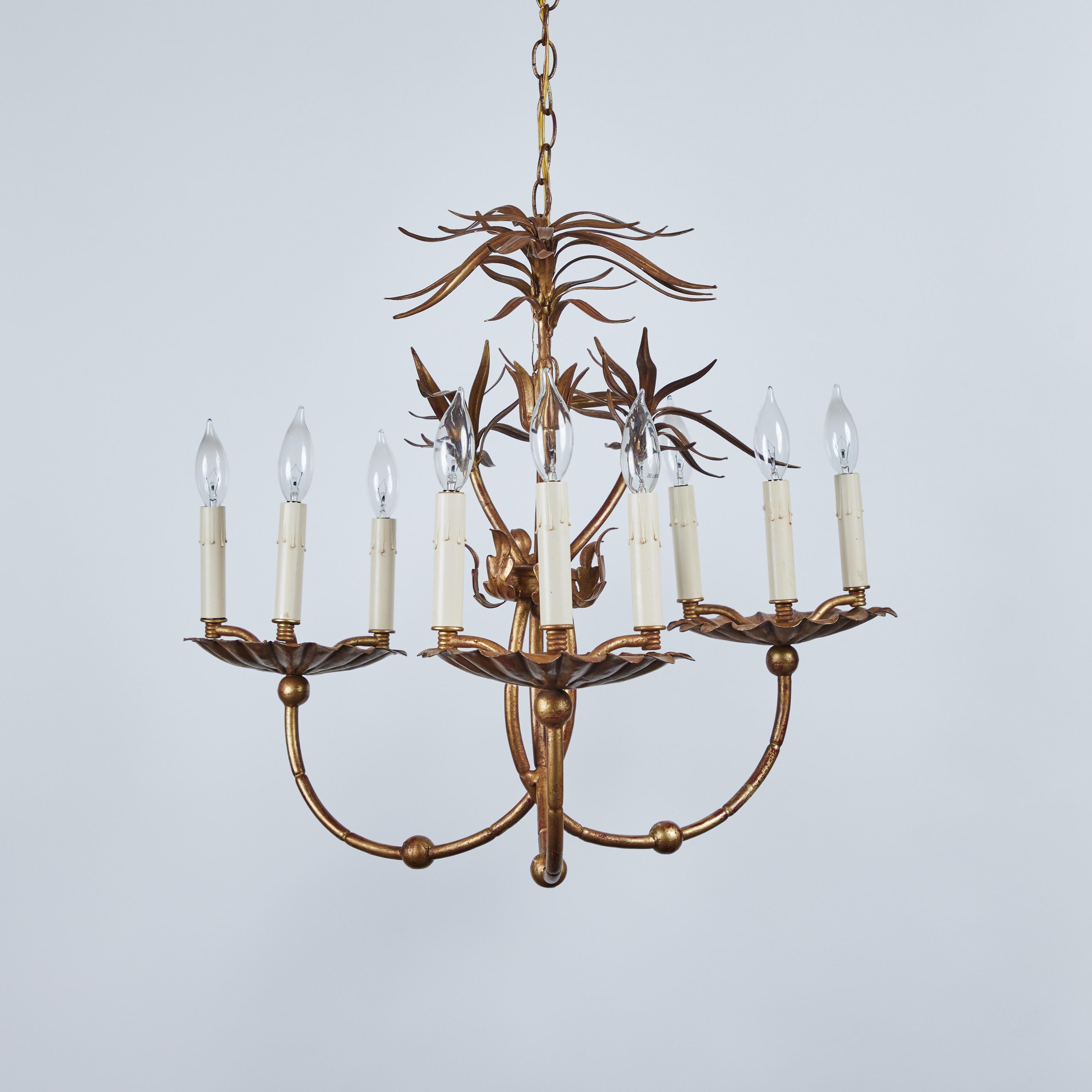 20th Century Vintage 3-Arm Faux Bamboo Hanging Chandelier