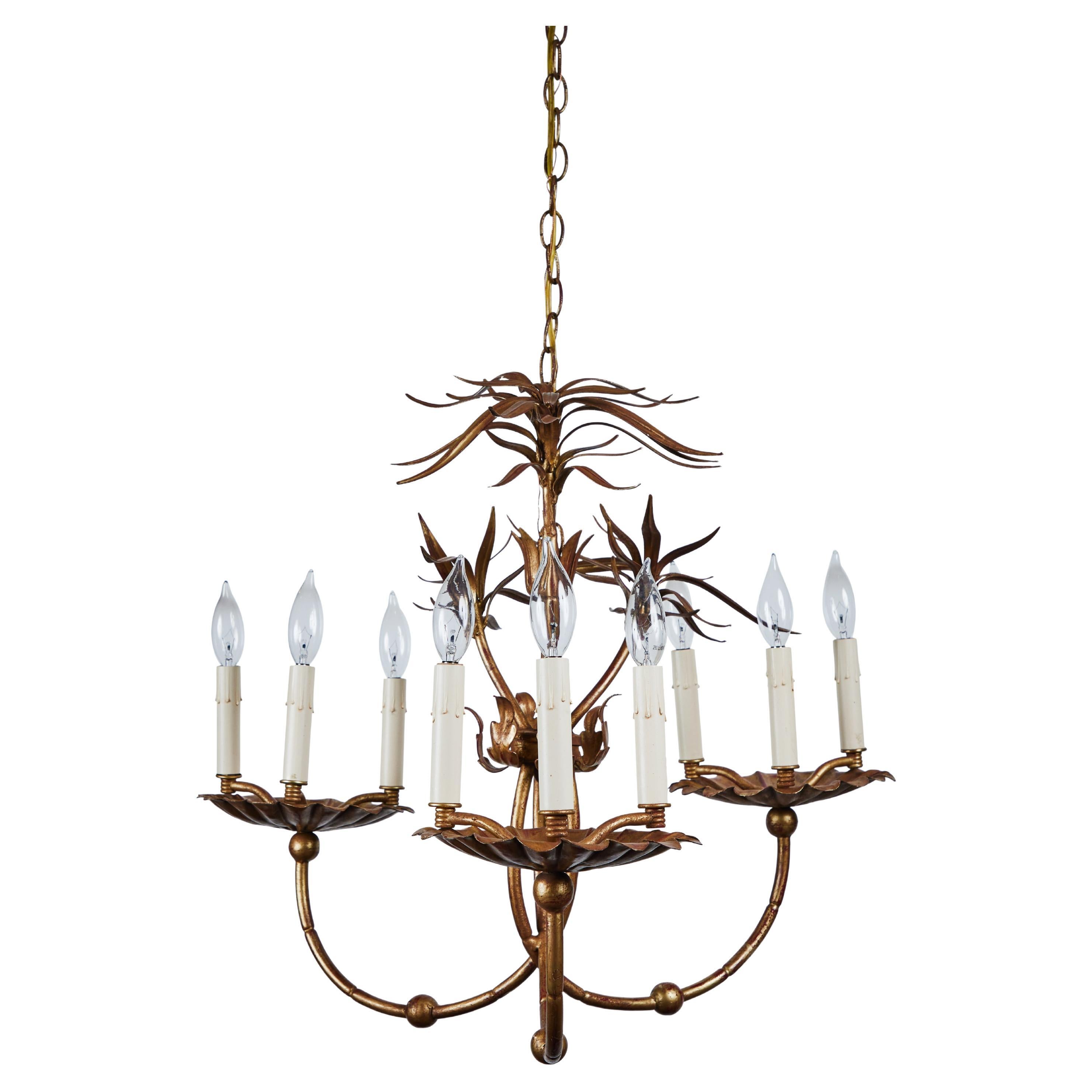 Vintage 3-Arm Faux Bamboo Hanging Chandelier