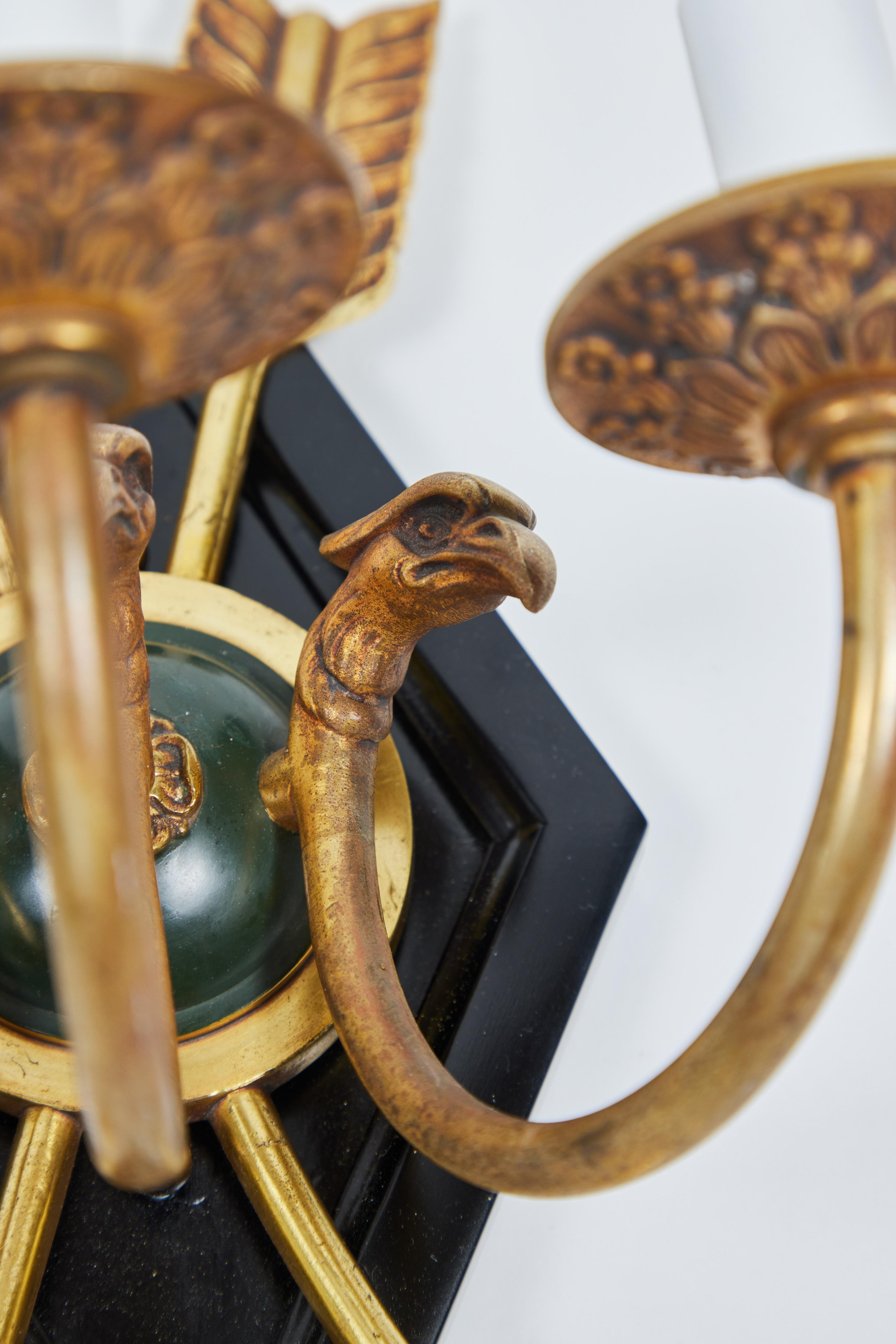 Vintage 3 Arm Sconce with Brass Arrow and Eagle Design For Sale 1