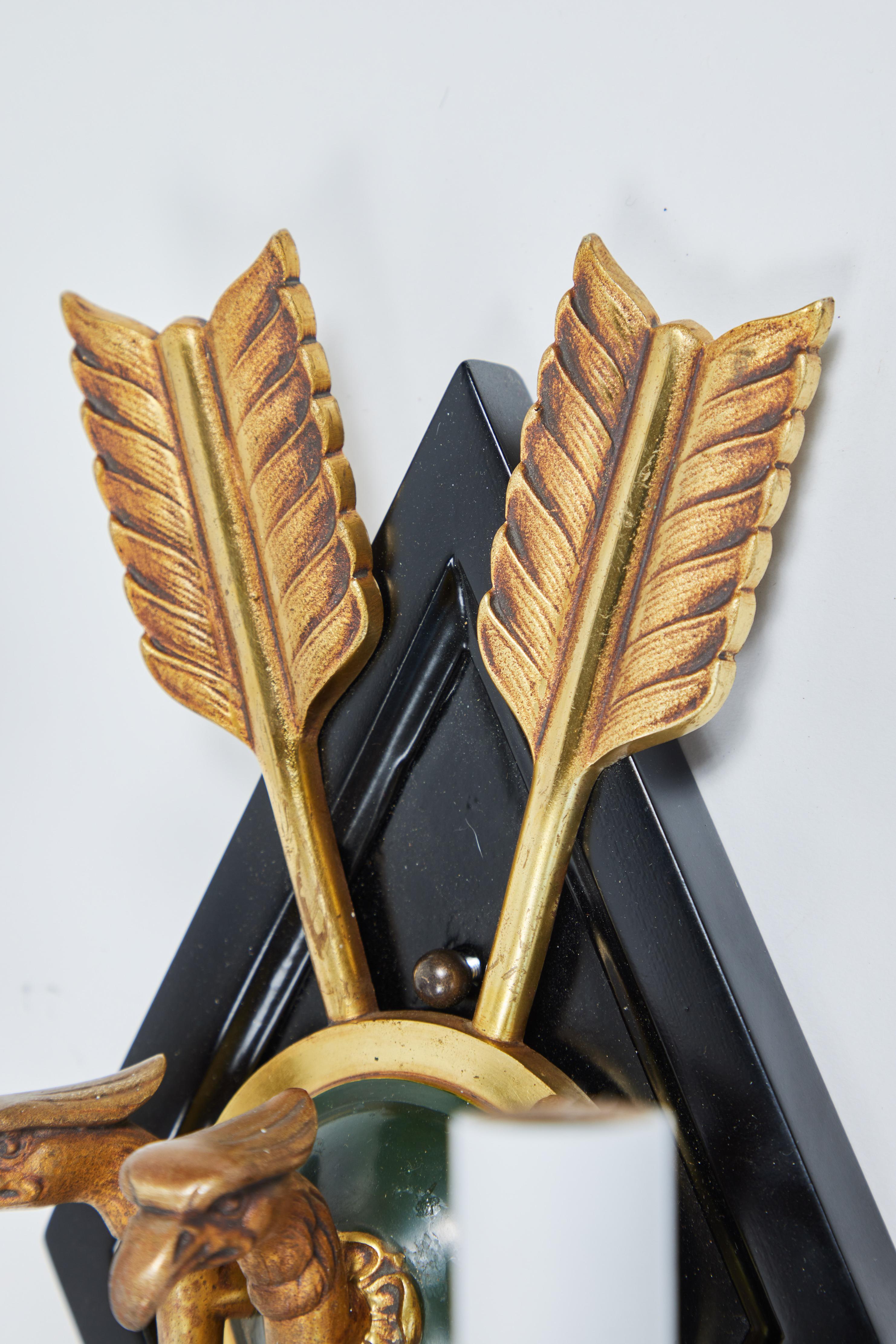 Vintage 3 Arm Sconce with Brass Arrow and Eagle Design For Sale 3