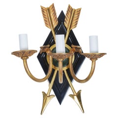 Vintage 3 Arm Sconce with Brass Arrow and Eagle Design