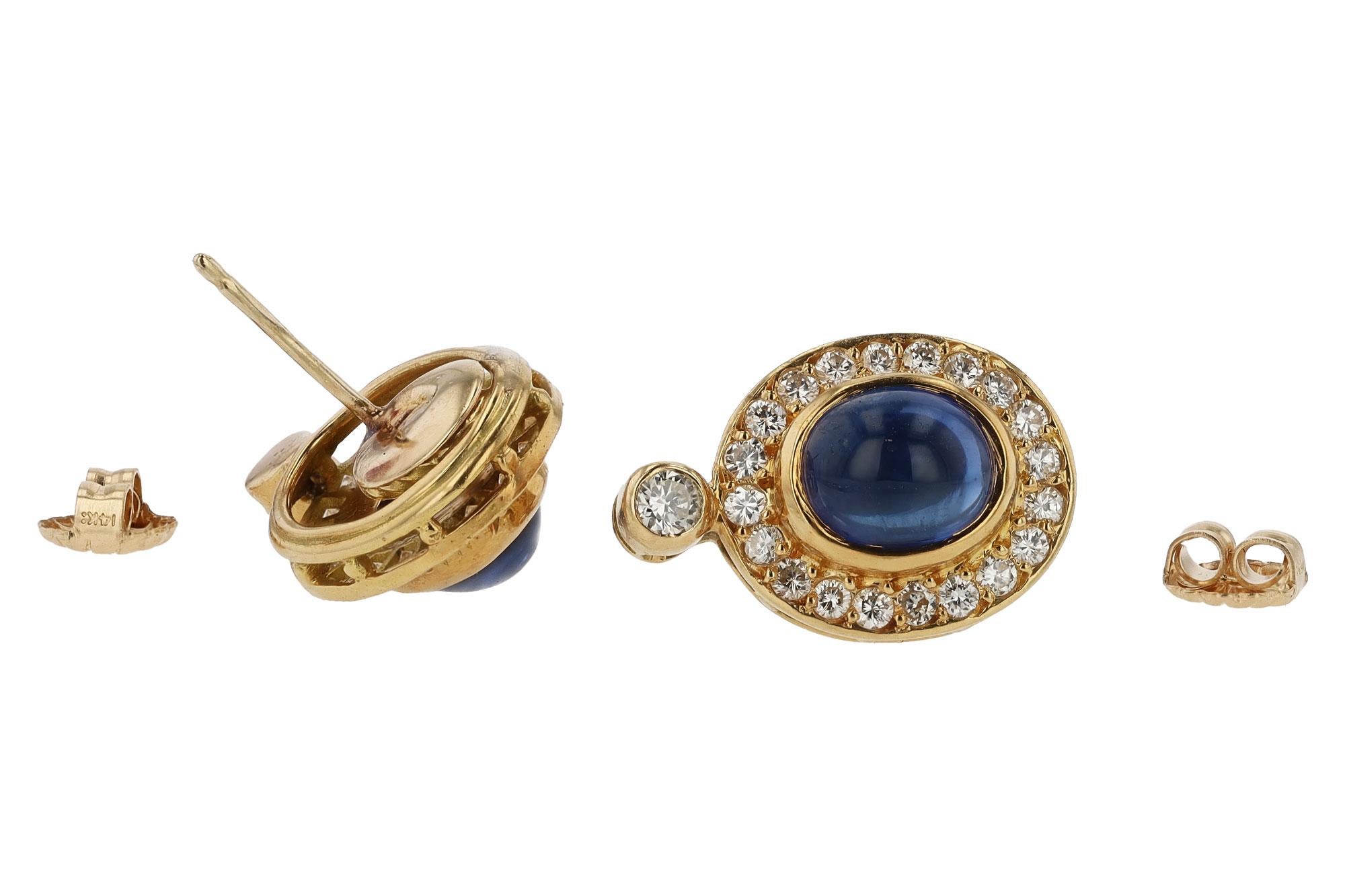 Art Deco Vintage 3 Carat Cabochon Sapphire and Diamond Earrings For Sale