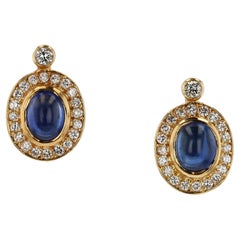 Vintage 3 Carat Cabochon Sapphire and Diamond Earrings