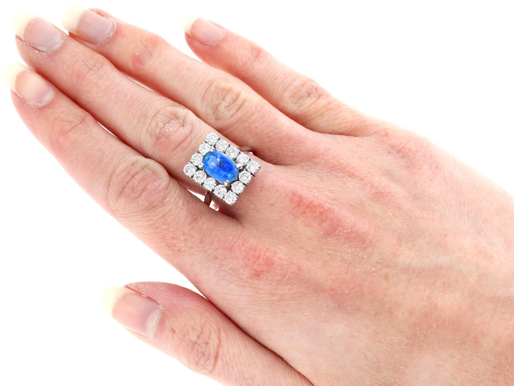 Women's or Men's Vintage 3 Carat Ceylon Sapphire and 2.38 Carat Diamond White Gold Cluster Ring For Sale